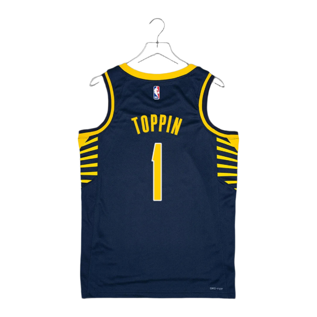 Adult Indiana Pacers #1 Obi Toppin Icon Swingman Jersey by Nike In Blue - Back View