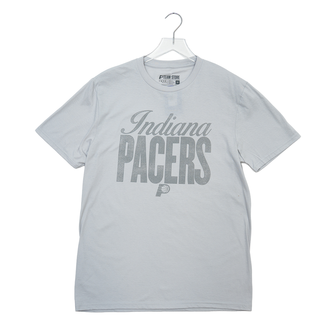 Gray t-shirt with 'Indiana Pacers' text on a white background